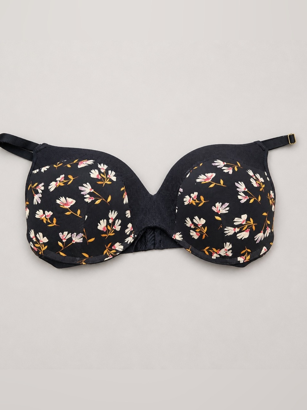 Lively Black Floral Strapless Bra with Pink and Cream Blooms